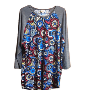 LuLaRoe Colorful Patterned Raglan Sleeve Top